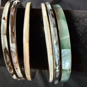 Set of 6 Vintage Mother of Pearl Bangles Silver Tone
